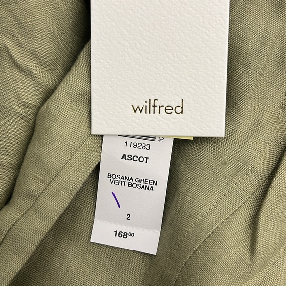 NWT Aritzia Wilfred color Bosana Green Ascot Linen Dress - Picture 3 of 7